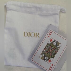 Dior White Pouch with Gold Logo and Queen of Diamonds Collector Card